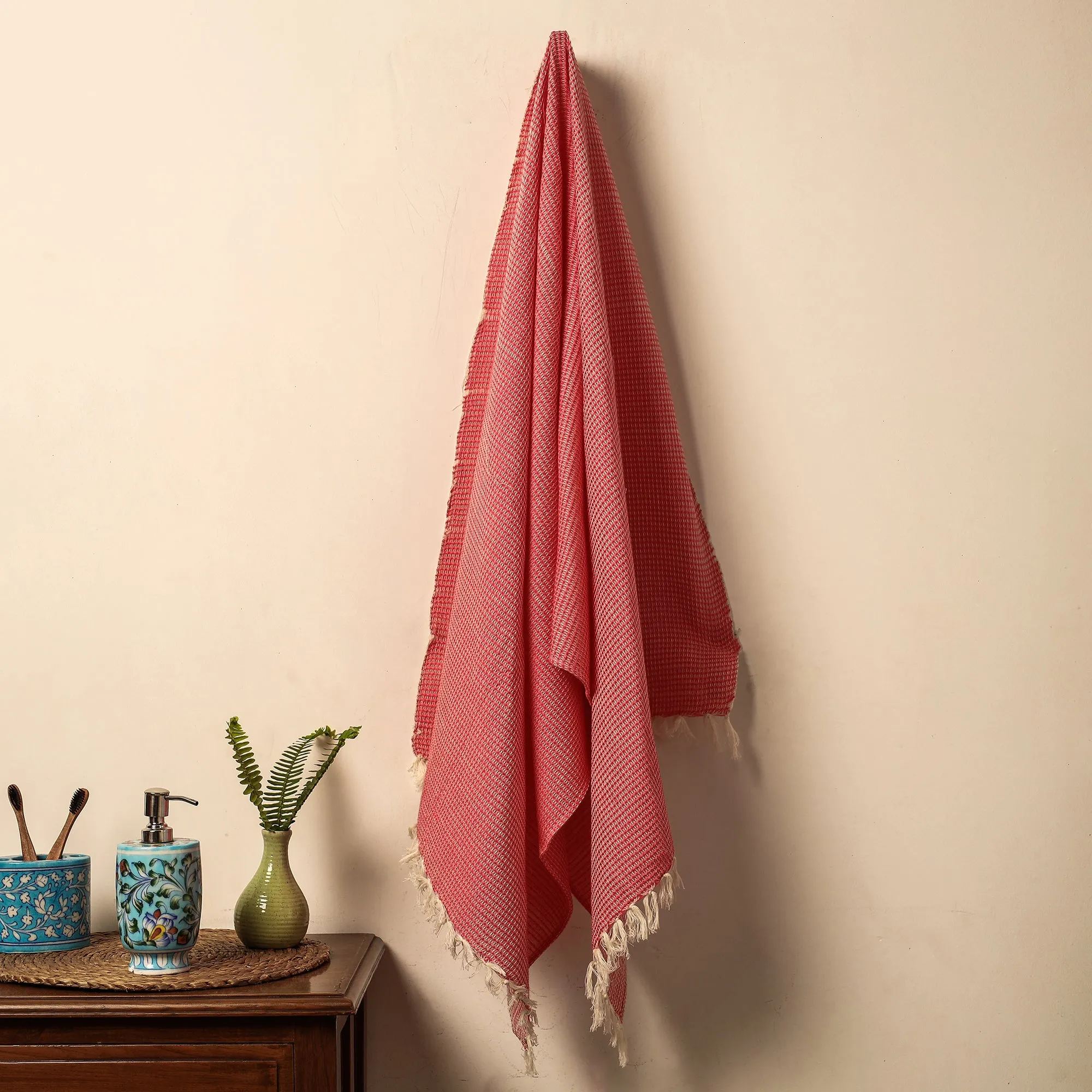 Red - Waffle Weave Handwoven Pure Cotton Towel