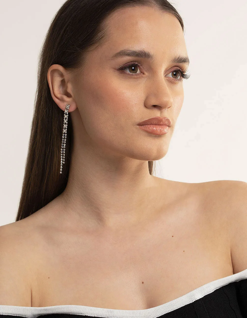Rhodium Double Drop Earrings