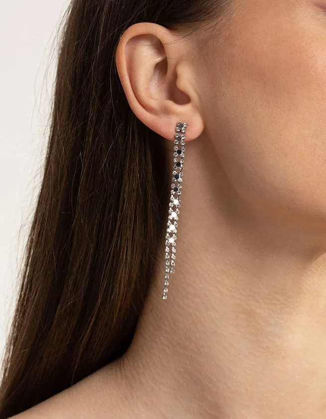 Rhodium Double Drop Earrings