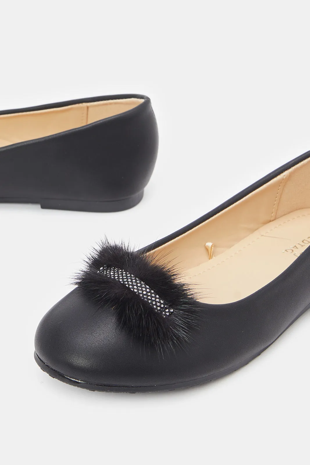 Senior Gils Black Diamante Ballerina