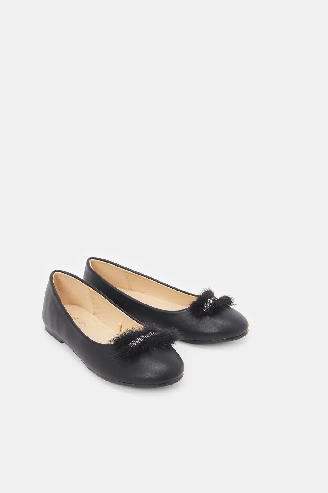 Senior Gils Black Diamante Ballerina
