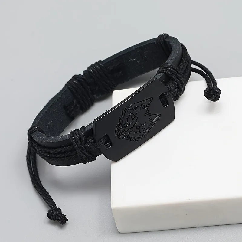 Stylish Multilayer Black Wolf Bracelet Perfect for Boyfriend