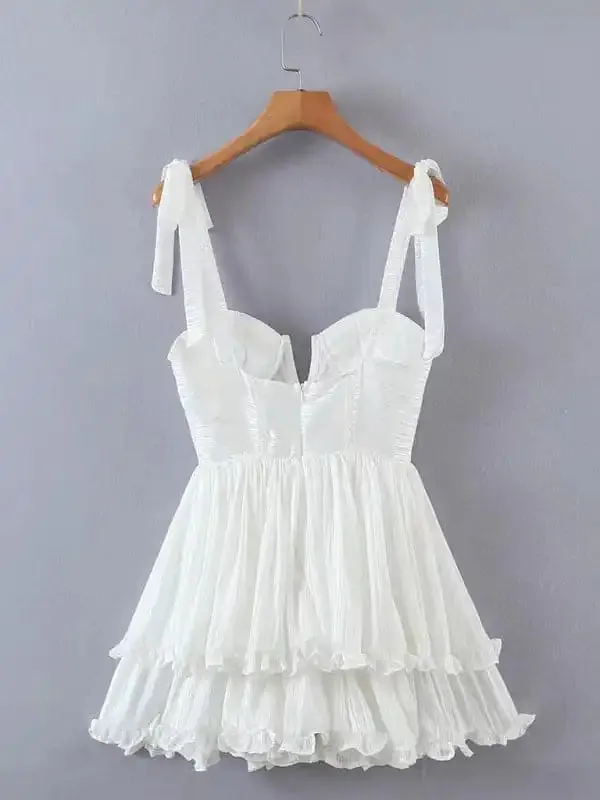 Summer three-color three-layer colorful silk chiffon pleated dress with tie