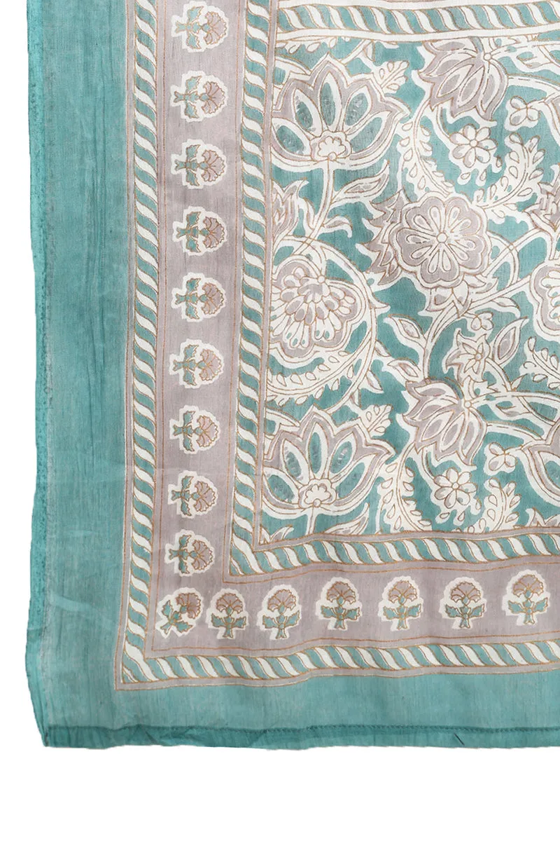 Teal Pure Cotton Floral Printed Straight Suit Set