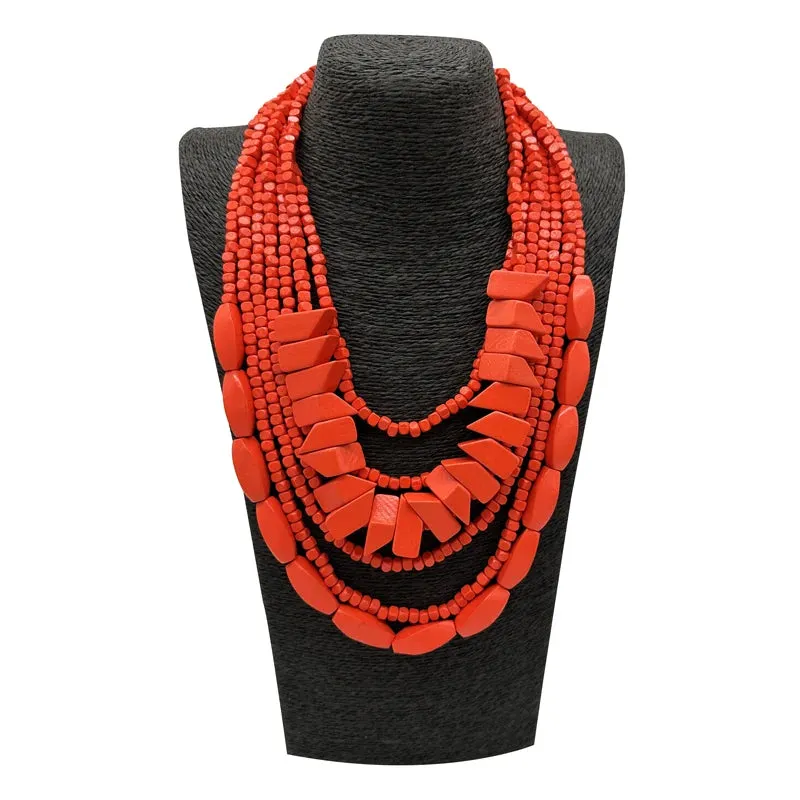 TEEK - Bohemian Multilayer Wood Bead Handmade Necklace