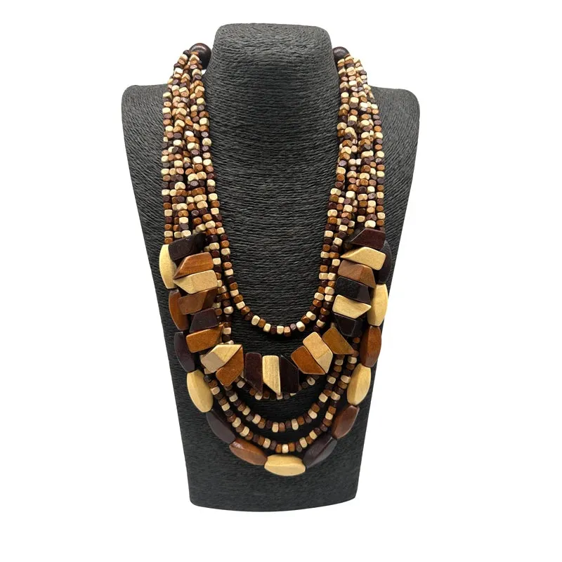 TEEK - Bohemian Multilayer Wood Bead Handmade Necklace