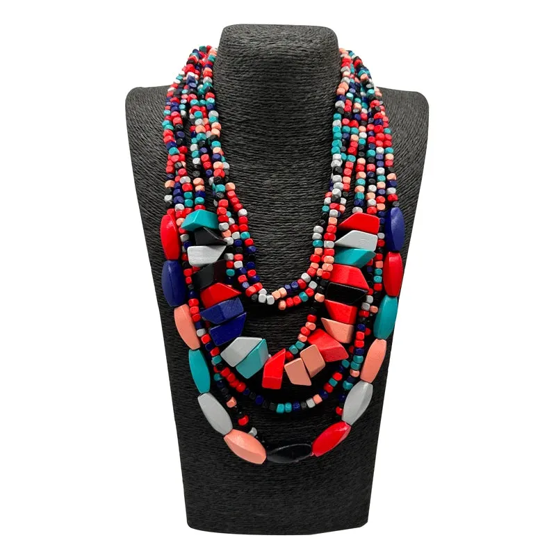 TEEK - Bohemian Multilayer Wood Bead Handmade Necklace