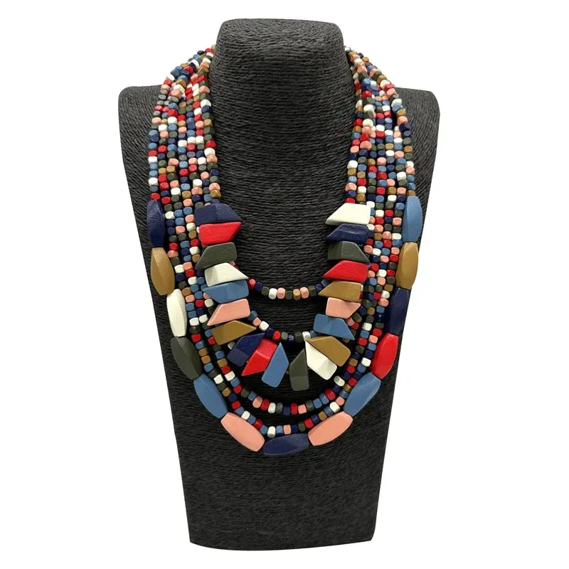 TEEK - Bohemian Multilayer Wood Bead Handmade Necklace