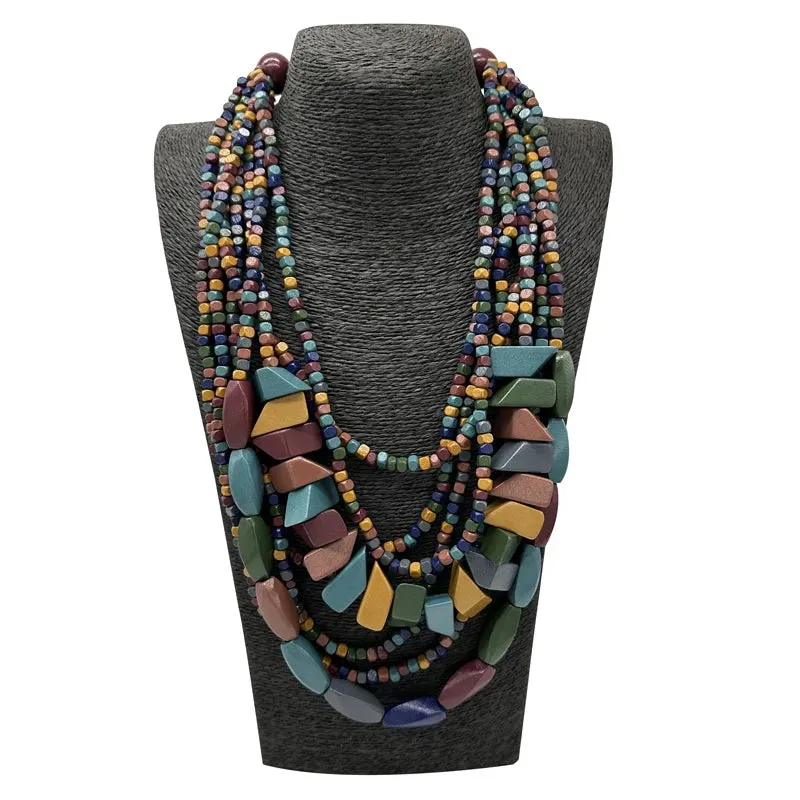TEEK - Bohemian Multilayer Wood Bead Handmade Necklace