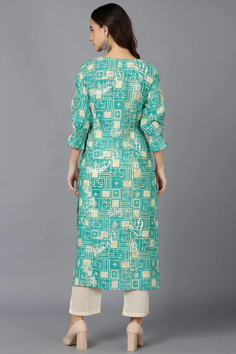 Turquoise Poly Silk A-Line Kurta