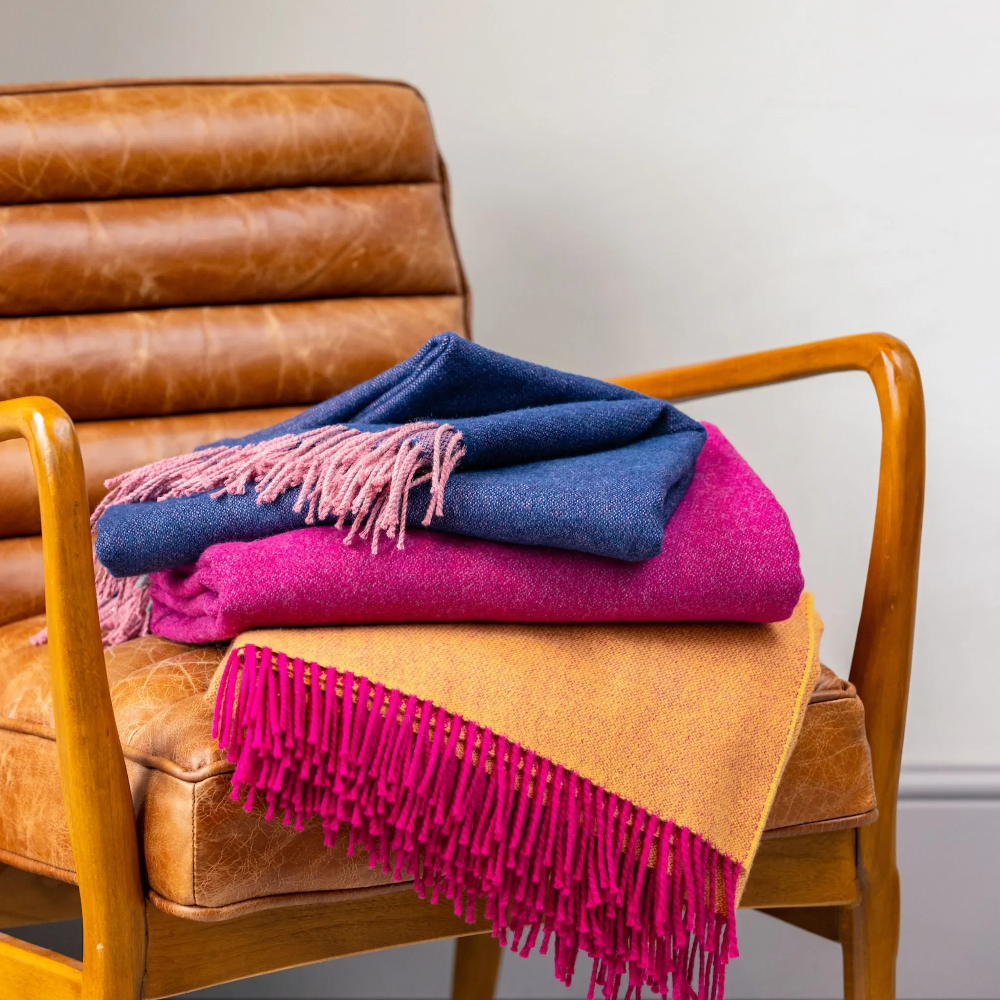 Ulster Weavers Merino Wool Throw - Ochre Yellow/Cerise Pink (145cmx175cm)