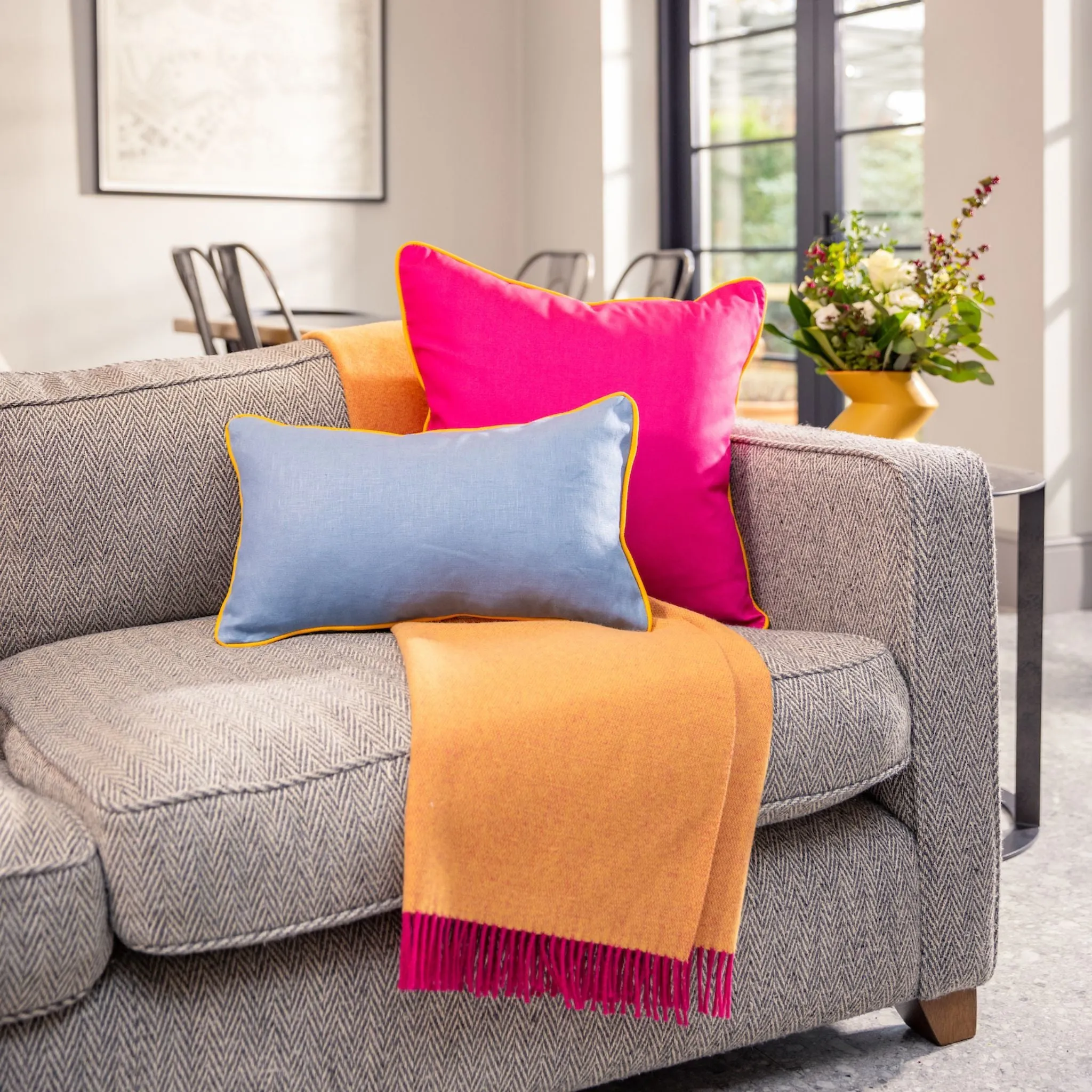 Ulster Weavers Merino Wool Throw - Ochre Yellow/Cerise Pink (145cmx175cm)