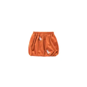 Velvet Bubble Skirt with Foxes Embroidery | Rust