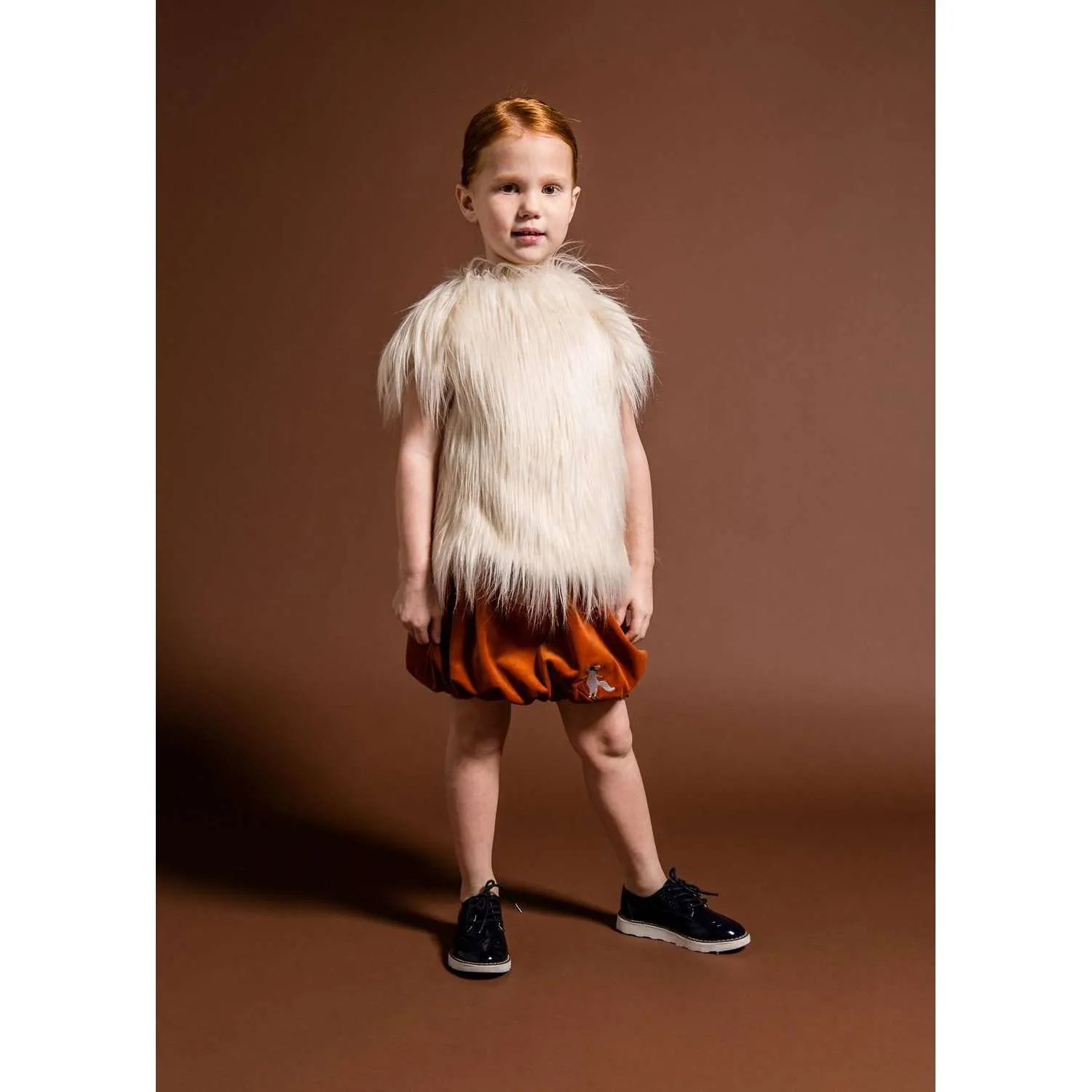 Velvet Bubble Skirt with Foxes Embroidery | Rust