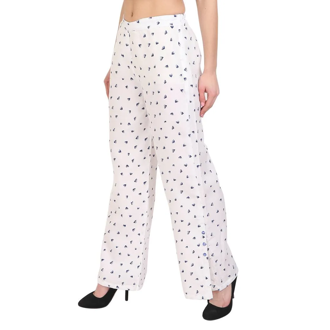 White Printed Crepe Palazzo