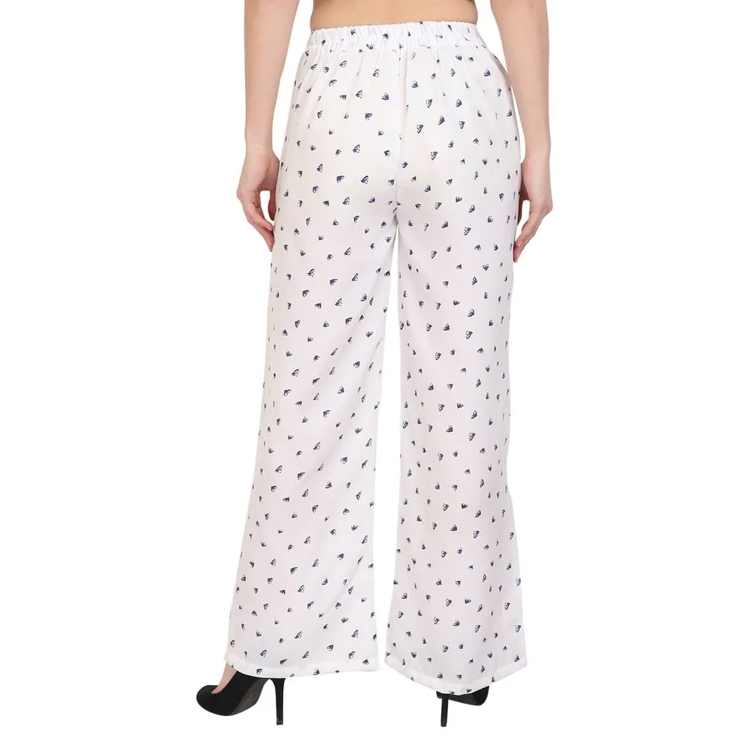 White Printed Crepe Palazzo