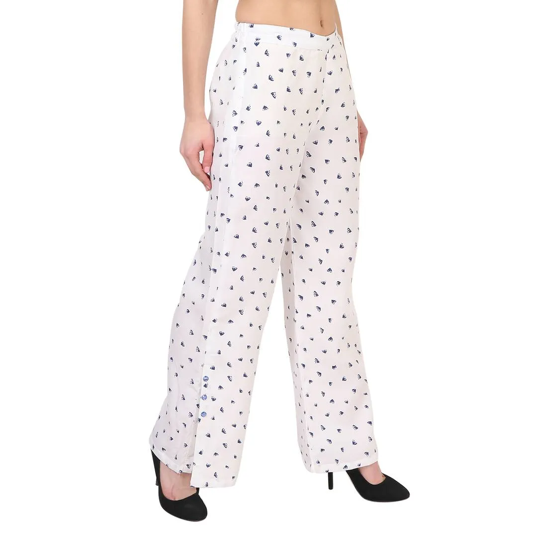 White Printed Crepe Palazzo