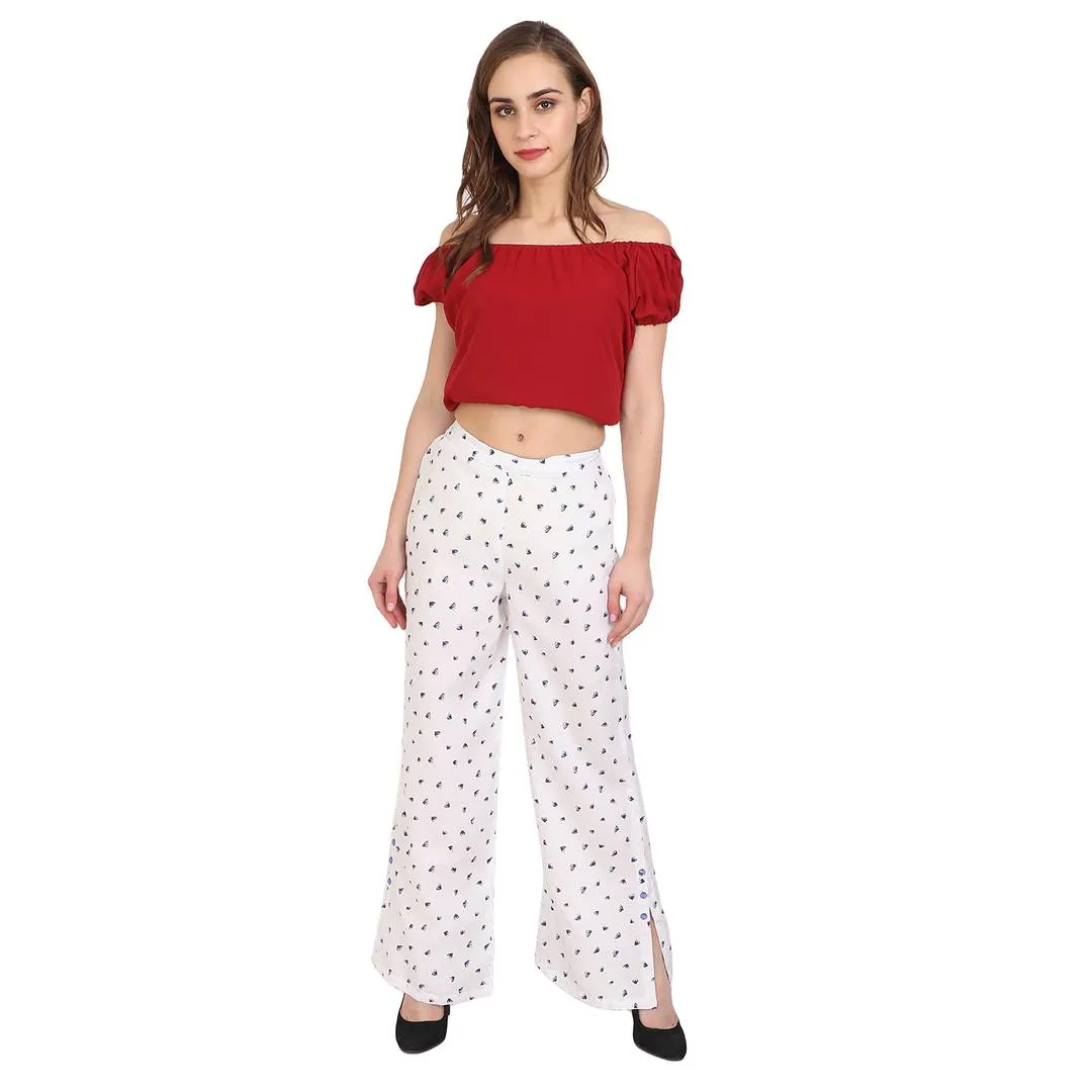White Printed Crepe Palazzo