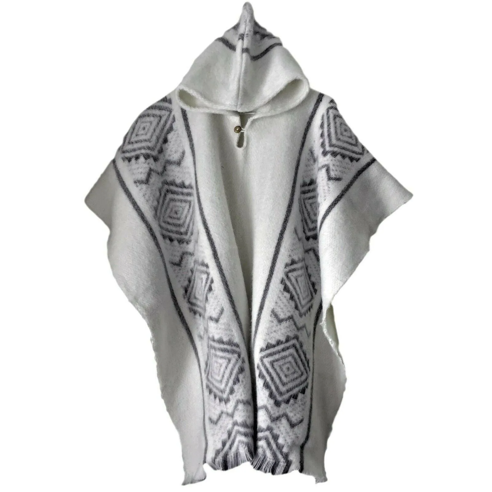 Wholesale Lot Of 10 Llama Wool Unisex South American Hooded Ponchos Pullovers - White