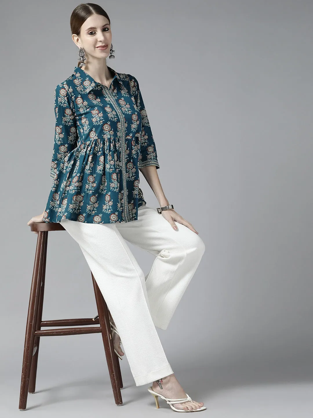 Women Blue Cotton Top