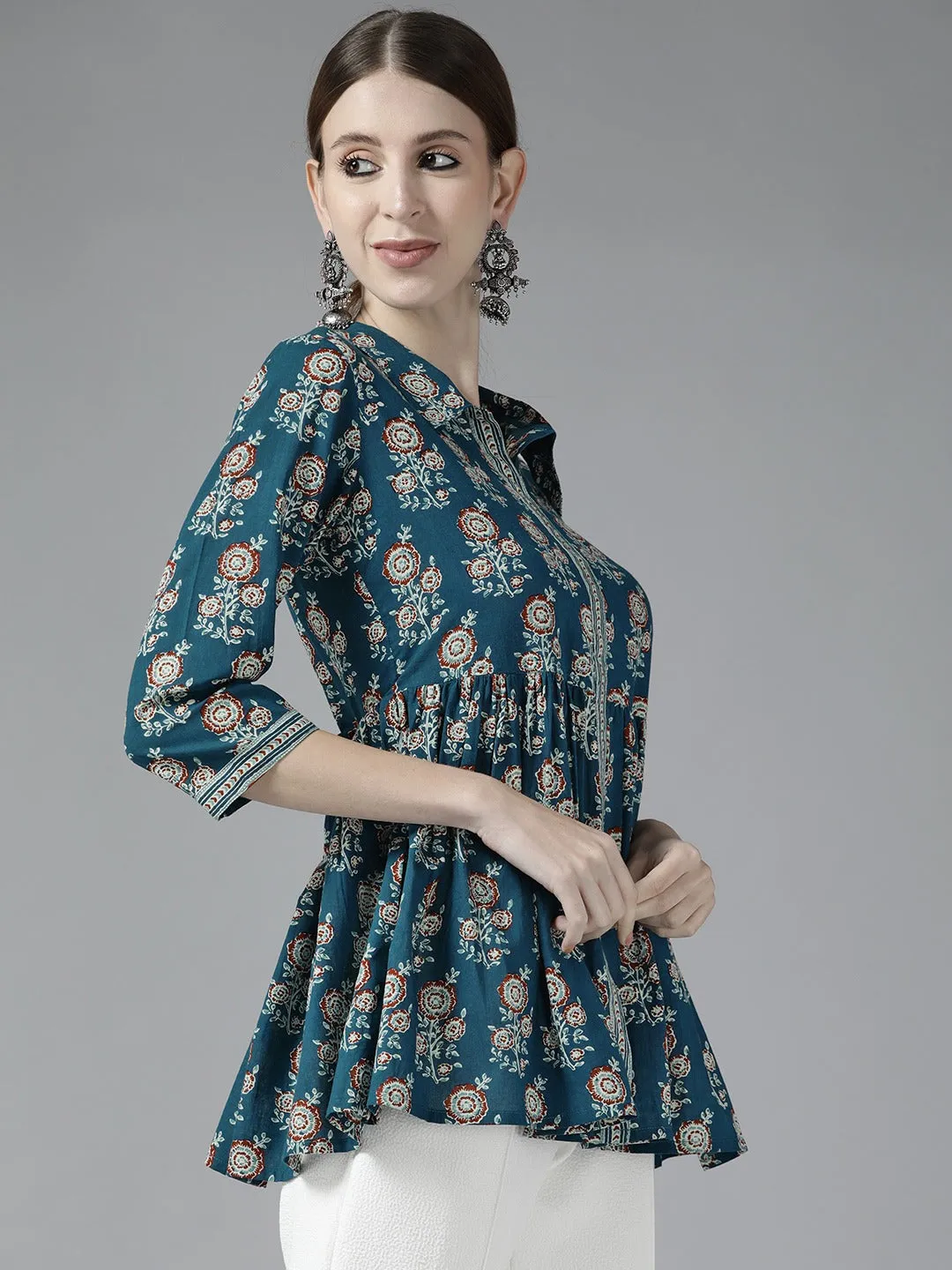 Women Blue Cotton Top