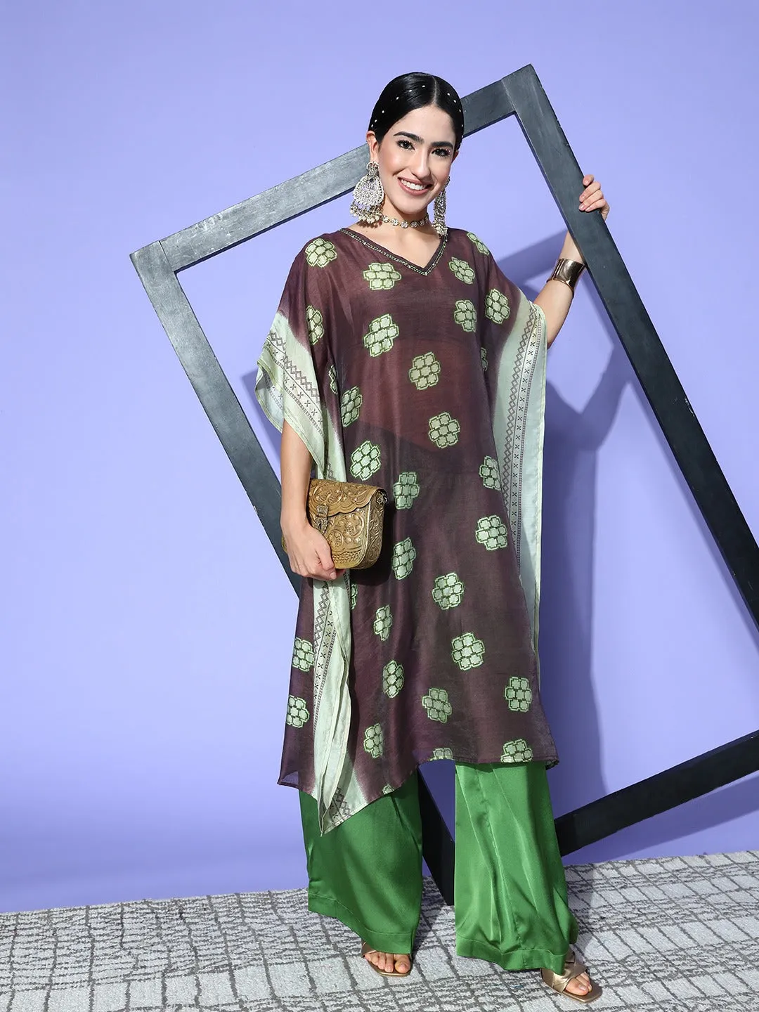 Women Brown Silk Blend Kurta