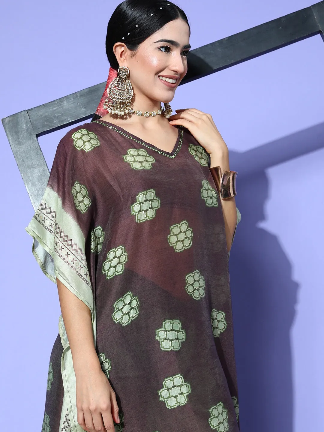 Women Brown Silk Blend Kurta