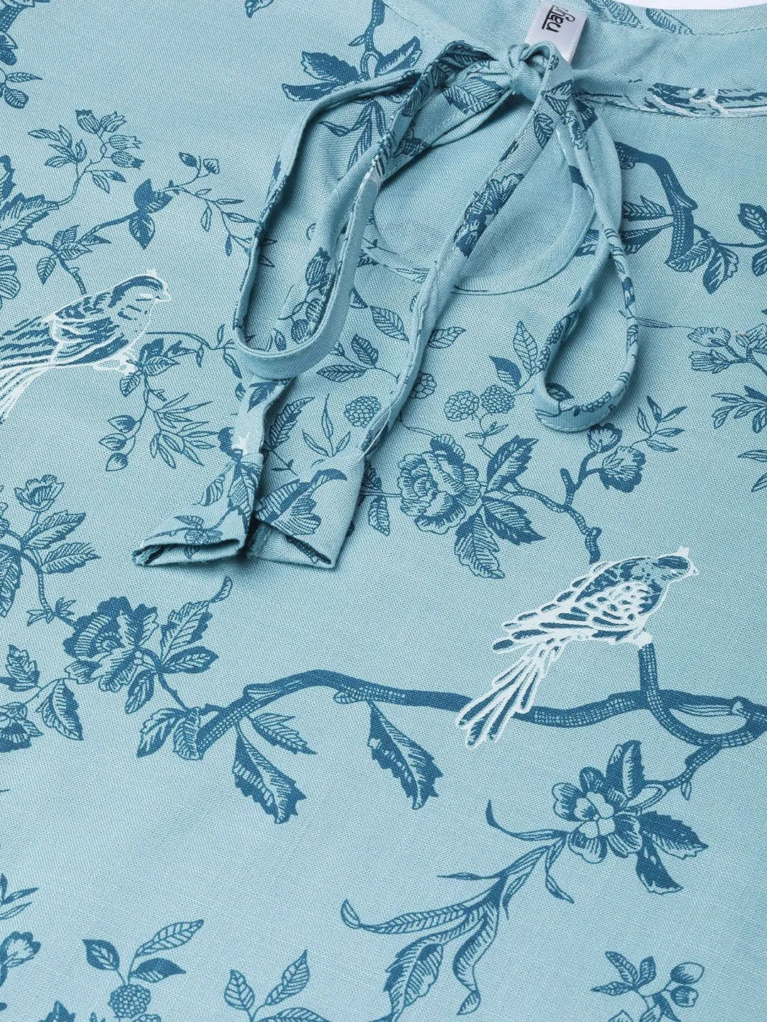 Women Teal & Navy Blue Straight Floral Printed Kurta And Skirt Set