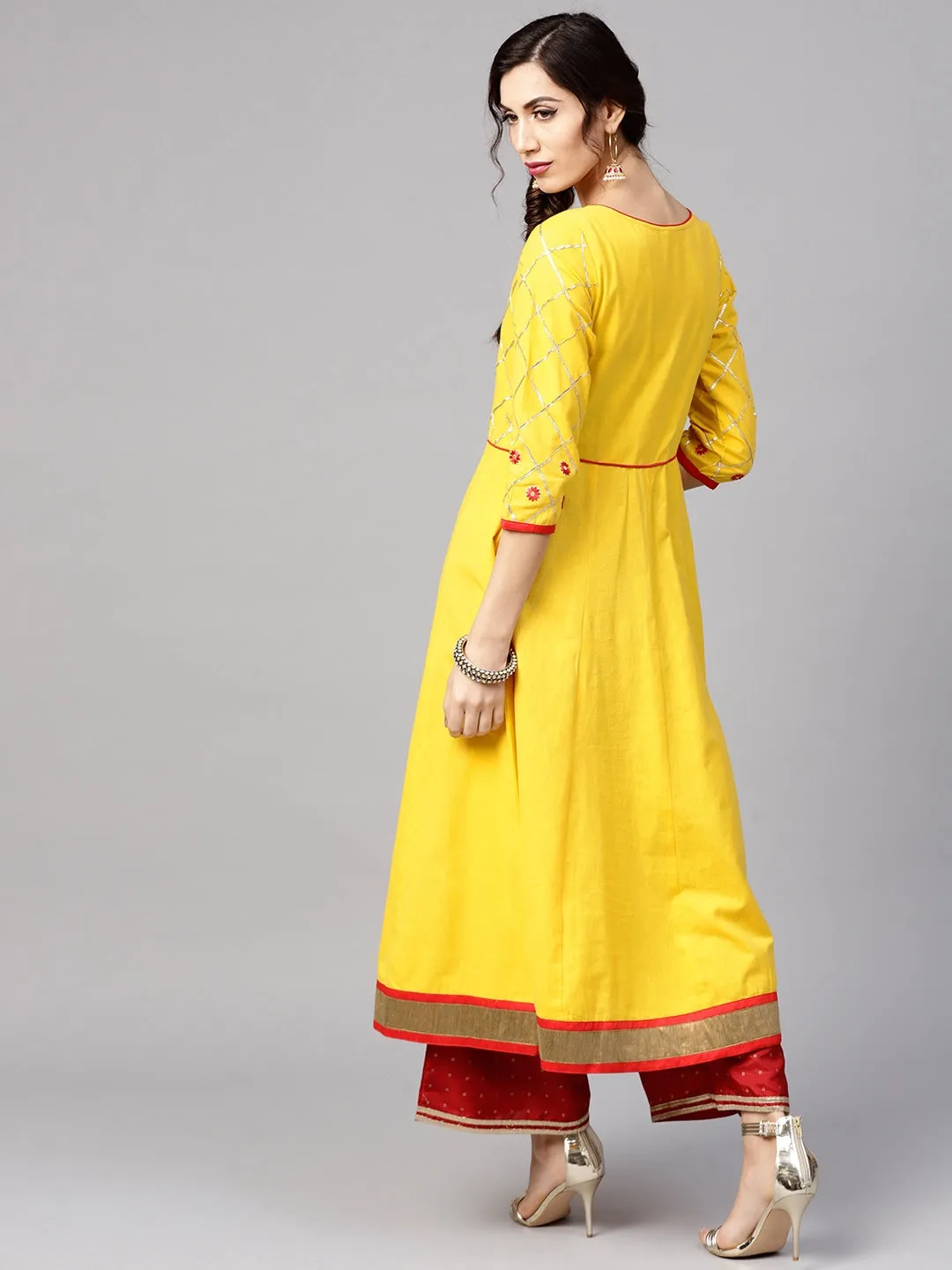 Women Yellow Yoke Design A-Line Kurta