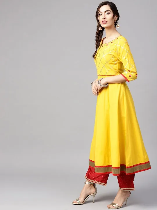 Women Yellow Yoke Design A-Line Kurta